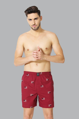 VAN HEUSEN Men Red Printed Elasticized Waistband Media Pocket Boxer Shorts Printed Men Boxer
