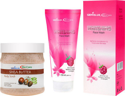 GEMBLUE BIOCARE Shea Butter Scrub,500ml and Whitening face wash,150ml, Combo, PACK OF 2(2 Items in the set)