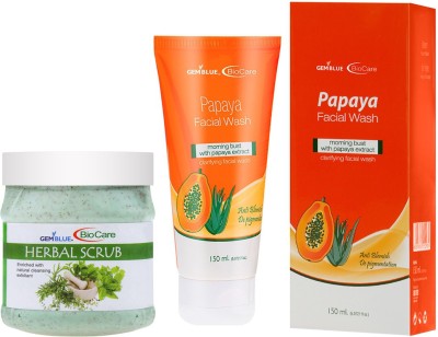 GEMBLUE BIOCARE Herbal Face Scrub,500ml and Papaya face wash,150ml, Combo, Pack of 2(2 Items in the set)