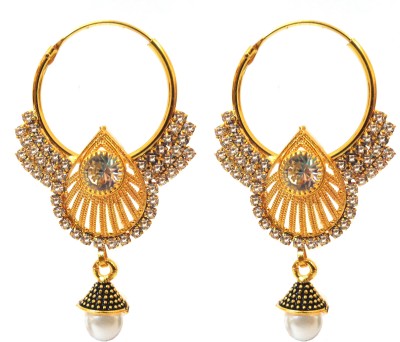 R R C Enterprises Manual Art Gold Plated 'Bali' Earring Set Studded with Crystal Stone & Pearl for Women & Girls Pearl Brass Drops & Danglers