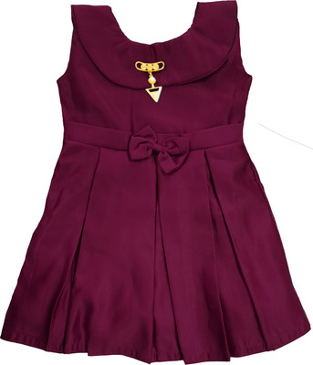 LITTLE PANDA Girls Midi/Knee Length Casual Dress(Purple, Sleeveless)