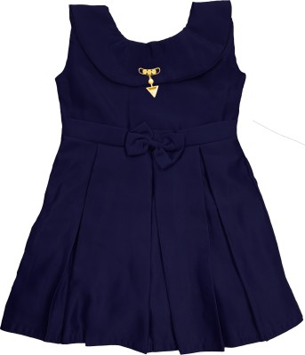 LITTLE PANDA Girls Midi/Knee Length Casual Dress(Dark Blue, Sleeveless)
