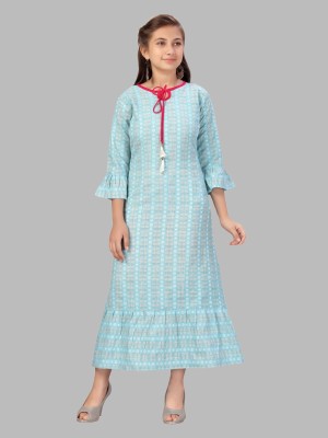 Aarika Indi Girls Maxi/Full Length Party Dress(Blue, 3/4 Sleeve)