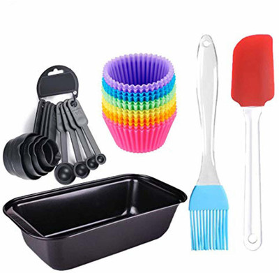H&M Store Bread Loaf, 8 pc Measuring Cup Spoon,6 pcs Cupcake/Muffin Round Silicone Mould with Oiling Brush & Silicone Spatula (Pack of 17) Kitchen Tool Set(Multicolor, Baking Tools)