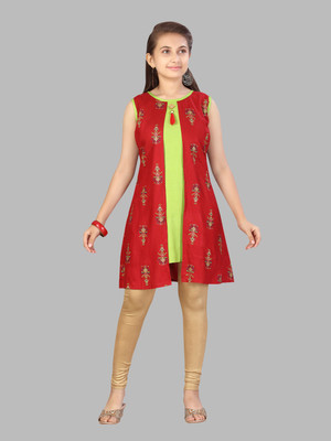 Aarika Girls Printed A-line Kurta(Red, Green)