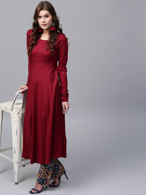 ZYXA Women Solid Anarkali Kurta(Maroon)