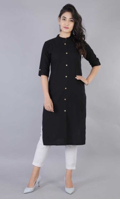 KanaTextiles Women Solid Straight Kurta(Black)