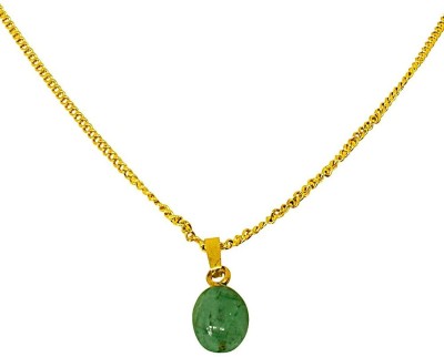 SURAT DIAMONDS 4.02 cts Real Natural Green Emerald Pendant for Girls with Gold Plated 22 in Chain (4.02cts EMR) Emerald Metal Pendant