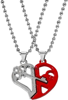 Sullery Valentine Gift Zirconia Crystals 1314 And 520 Engraved Heart And Key Dual Locket Pendant Necklace Chain Unisex Jewellery 1 Pair For His And Her For Couple Husband Wife Boyfriend Girlfriend Boys Girls Rhodium Cubic Zirconia Zinc, Metal Pendant Set