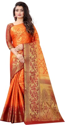 BHUVA BROTHERS Woven Banarasi Cotton Silk Saree(Orange)