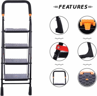 DPH Shree Step Ladder/ Foldable/ Durable/ 4 Step Ladder/ Home Anti Non Skid Indoor Outdoor Use/ Heavy duty/ Safety Clutch Lock Steel, Plastic Ladder(With Platform, Hand Rail)