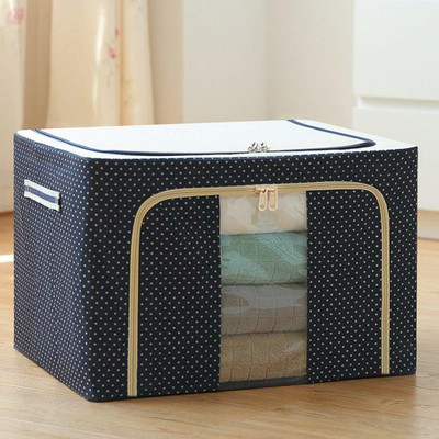 SHUANG YOU 66L Fabric Foldable Box Steel Frame Collapsible Wardrobe Storage Organizer Bag for Blanket Quilt Clothes Kids Dress Garment Shirt Saree 66L(Blue)