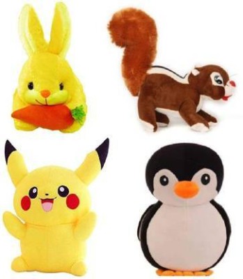 KPN Soft Lovable Hugable Combo Pikachu, Yellow Rabbit, Squirrel and Penguine Soft Toy Animal For Kids Toys Bithday Gift - 30 cm (Multicolor)  - 30 cm(Multicolor)