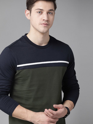 Roadster Colorblock Men Round Neck Dark Green T-Shirt