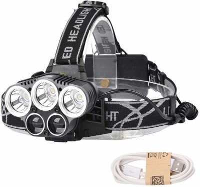 TOPHAVEN Headlamp, USB Rechargeable Headlamp,6 Modes 5 LED Ultra Bright IPX4 Waterproof,90 Degrees rotated Work Light for Outdoors Torch(Black, 10 cm, Rechargeable)