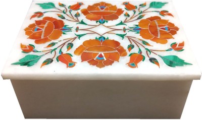 Qadri Handicrafts Handmade Marble jewelry Box with inlay work. ( Size - 3 x 4 inch ) Jewelry Box, Card Holder, Ornament Box. Vanity Box(White)