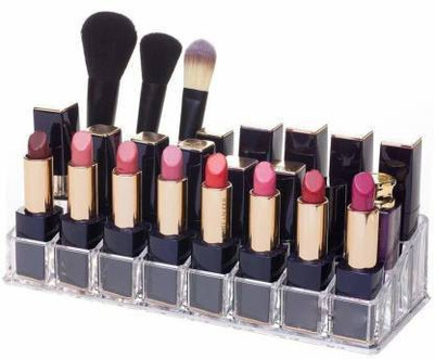 ArrayStyle 24 Compartment Acrylic Makeup Organizer Lipstick Holder, Nail Polish, Makeup Brush Holder makeup Vanity Box(Clear)