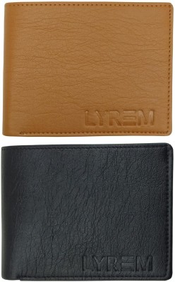 LYREM Men Casual Tan, Black Artificial Leather Wallet(5 Card Slots, Pack of 2)