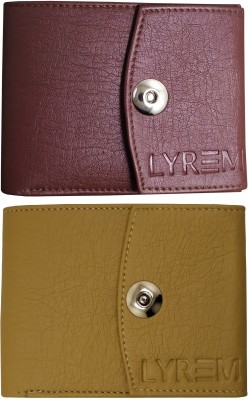 LYREM Men Casual Brown, Green Artificial Leather Wallet(6 Card Slots, Pack of 2)