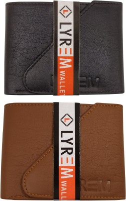 LYREM Men Casual Black, Brown Artificial Leather Wallet(5 Card Slots, Pack of 2)