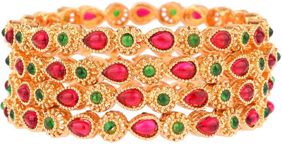 Efulgenz Alloy Crystal Gold-plated Bangle Set(Pack of 4)