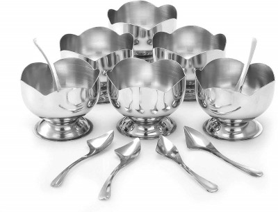 Strobine Stainless Steel Serving Bowl Stainless Steel Cut Design 6 Lotus Flower Shape ice cream Bowl Cup Set Spoon & Flower Shape Serving Bowl for Ice Cream/Salad/Fruit/Pudding, 6 Spoon and 6 Bowl Steel Dessert Bowl Ice Cream Cup with Dessert Spoon Steel Soup Bowl Pack Of 12 (6 Ice-cream Bowl+6 Spoo