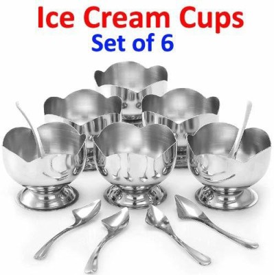 Strobine Stainless Steel Dessert Bowl 6 Lotus Flower Shape ice cream Bowl Cup Set and 6 Ice-Cream Spoon Ice Cream Cup with Dessert Spoon Steel Soup Bowl Pack Of 12 (6 Ice-cream Bowl+6 Spoon) Stainless Steel Dessert Bowl Serving Bowl For Ice Cream/Salad/Fruit/Pudding Milk Shake Fruit Vegetable Sakk W