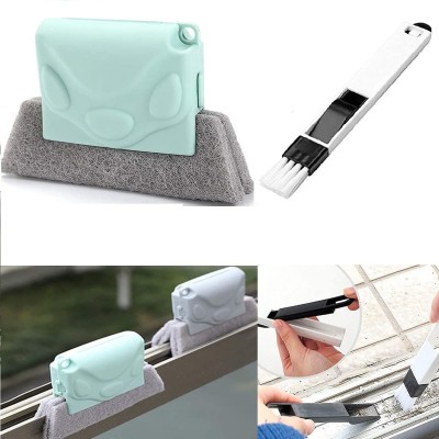 JRS TRADERS Combo of Window Groove Frame Cleaning Brush and Dust Cleaning Brush for Window Slot Keyboard with Mini Dustpan, Door Track Cleaning Brushes, Dust Cleaner Tool for All Corners Edges and Gaps Sponge Wet and Dry Brush(Multicolor)