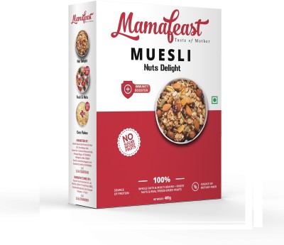 Mamafeast by Mamafeast Muesli Nut Delight 400g, Breakfast Cereal , High in Iron, Source of Fibre , Naturally Cholesterol Free, Whole Oats & Whole Grain, Finest Nuts & Raisins, Freeze Dried Fruits, No Sugar Infused Fruits, Immunity Booster��(400 g, Box) Box(400 g)