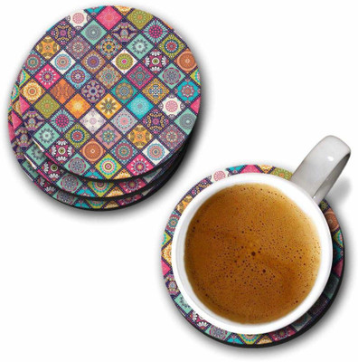 LADECOR Round Wood Coaster Set(Pack of 6)