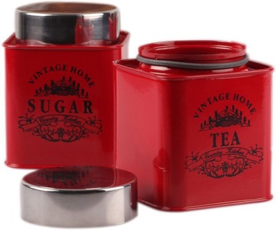 Dynore Steel Tea Coffee & Sugar Container  - 850 ml(Pack of 2, Red)