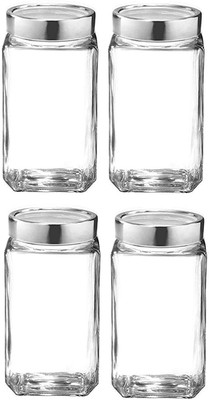 SQINELLI Glass Grocery Container  - 1000 ml(Pack of 4, Clear)