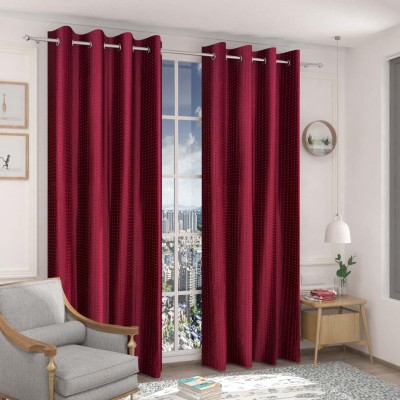Radha Enterprises 152 cm (5 ft) Polyester Room Darkening Window Curtain (Pack Of 2)(Embroidered, Maroon)