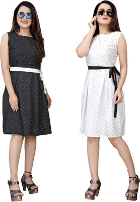 Modli 20 Fashion Women A-line White, Black Knee Length Dress