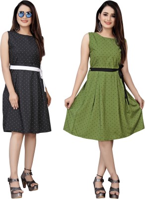 tanvi creation Women A-line Black, Green Dress