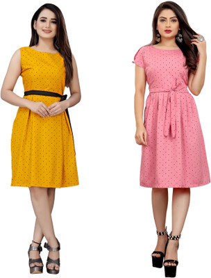 Modli 20 Fashion Women A-line Yellow, Pink Knee Length Dress