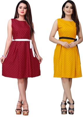 Modli 20 Fashion Women A-line Yellow, Maroon Dress