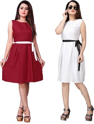 tanvi creation Women A-line Red, White Dress