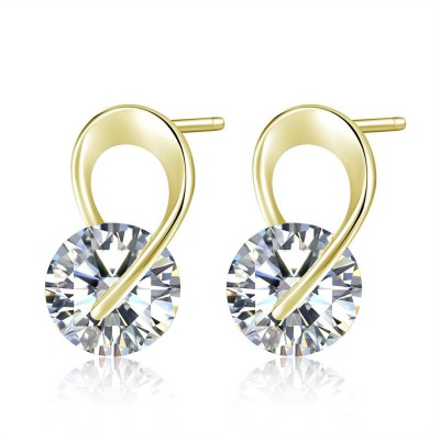MYKI Classy Cubic Zirconia Solitaire Stud Earring For Women & Girls (Gold) Swarovski Zirconia Metal Stud Earring