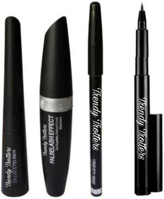 Trendy Trotters Matte Liquid EyeLiner & Mascara & KaJal & Eyebrow Pencil BlacK ( 4 IN 1 ) 4.5 ml(black)