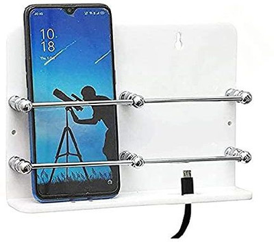 LXET Acrylic Double Mobile Stand Dual Phone Charging Holder TV AC Remote Stand for Home Office Bedroom Hotel Wall Multipurpose Mobile Stand Acrylic Key Holder(2 Hooks, Multicolor)