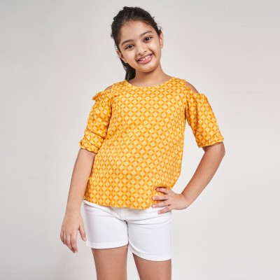 GLOBAL DESI Girls Casual Viscose A-line Top(Orange, Pack of 1)