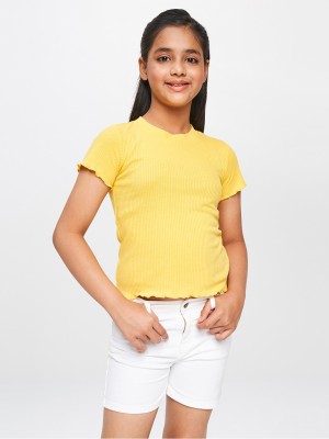 GLOBAL DESI Girls Casual Polyester Top(Yellow, Pack of 1)