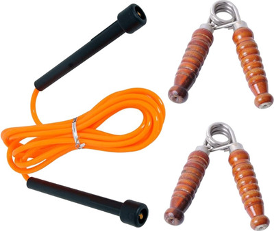 MERCHANTILE skipping rope pencil and 2 wooden hand grip Fitness Accessory Kit Kit