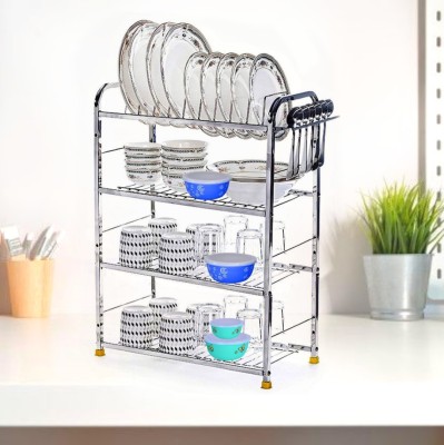 MAGS Utensil Kitchen Rack Steel 4 Shelf Wall Mount Kitchen Utensils Rack Stainless Steel | Dish Rack with Plate & Cutlery Stand | Modular Kitchen Storage Rack |Dish Drainer Kitchen Rack Unique Design | Shelves and Racks Steel | Kitchen Organizer Plate Stand | Plate Kitchen Rack