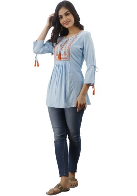 DMP FASHION Women Embroidered Cape Top Kurta(Light Blue)