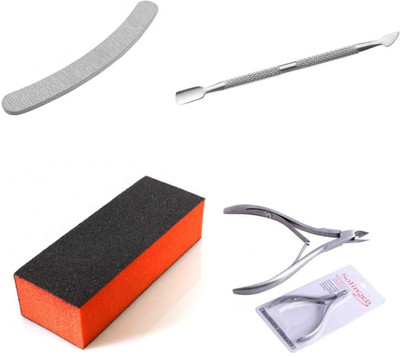 virkart Nail Art Combo 1 pusher 1 cuticle cutter 1 filer 1 buffer(multi colour)