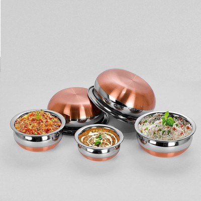 MLD Steel Copper Bottom Handi Set of 5 Piece with Lid Handi 0.5 L, 0.75 L, 1 L, 1.5 L, 2 L with Lid(Steel, Non-stick, Induction Bottom)