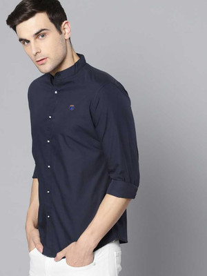 FUBAR Men Solid Casual Blue Shirt