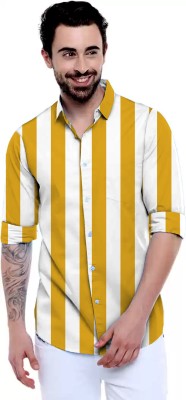 ALI JOLLY Men Printed, Striped Casual Yellow Shirt